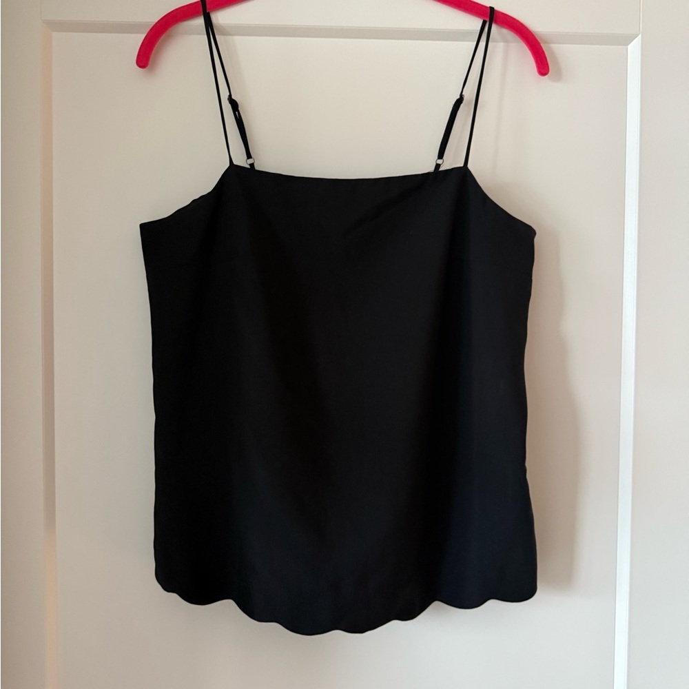 JCrew Factory Scalloped-hem cami top in black, size 6
